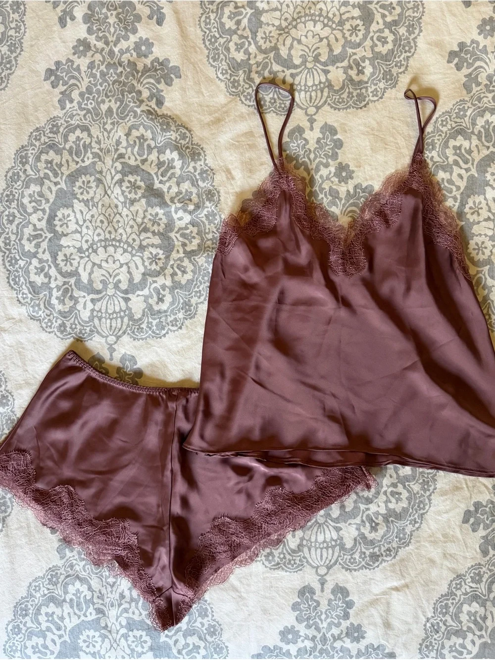 Victoria's Secret Satin Lace-Trim Cami & Shorts Set - Mauve
